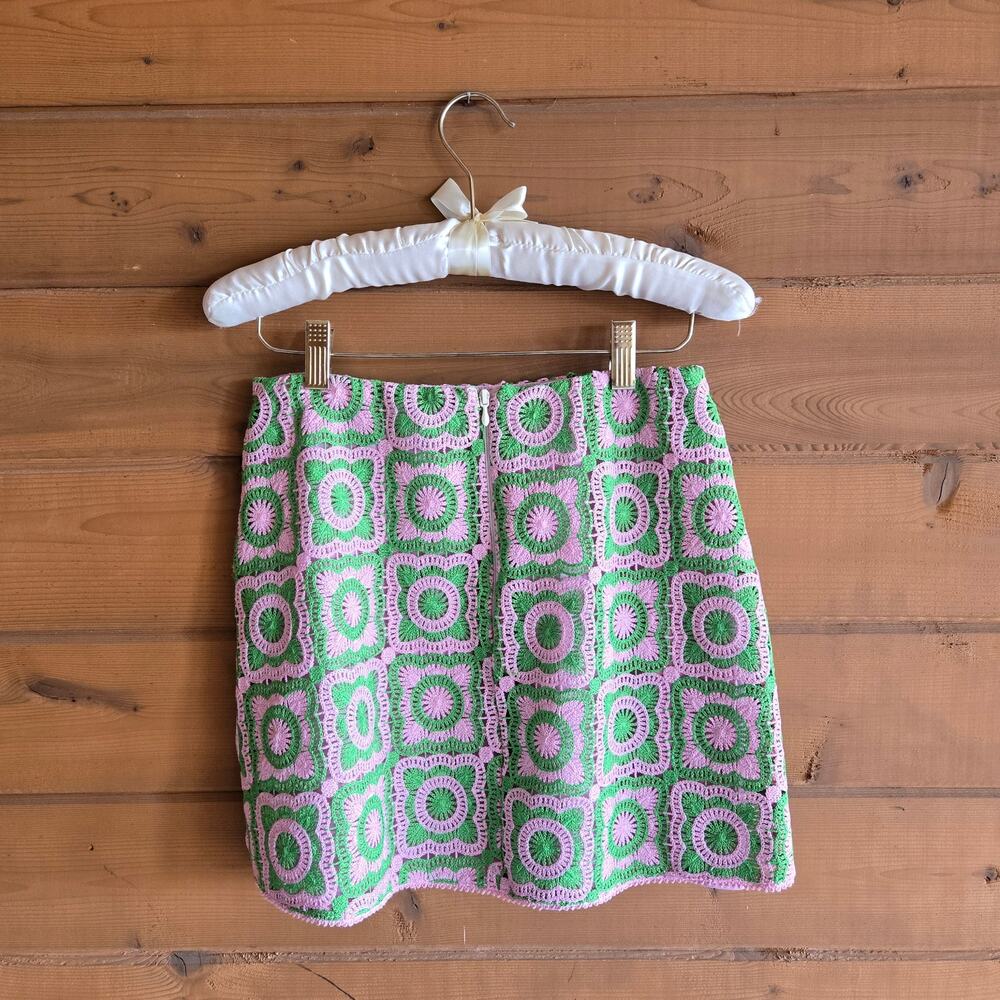 Show Me Your Mumu Skirt Flower Power Mini Crochet Pink Green S Preppy Pink Green - Picture 4 of 5